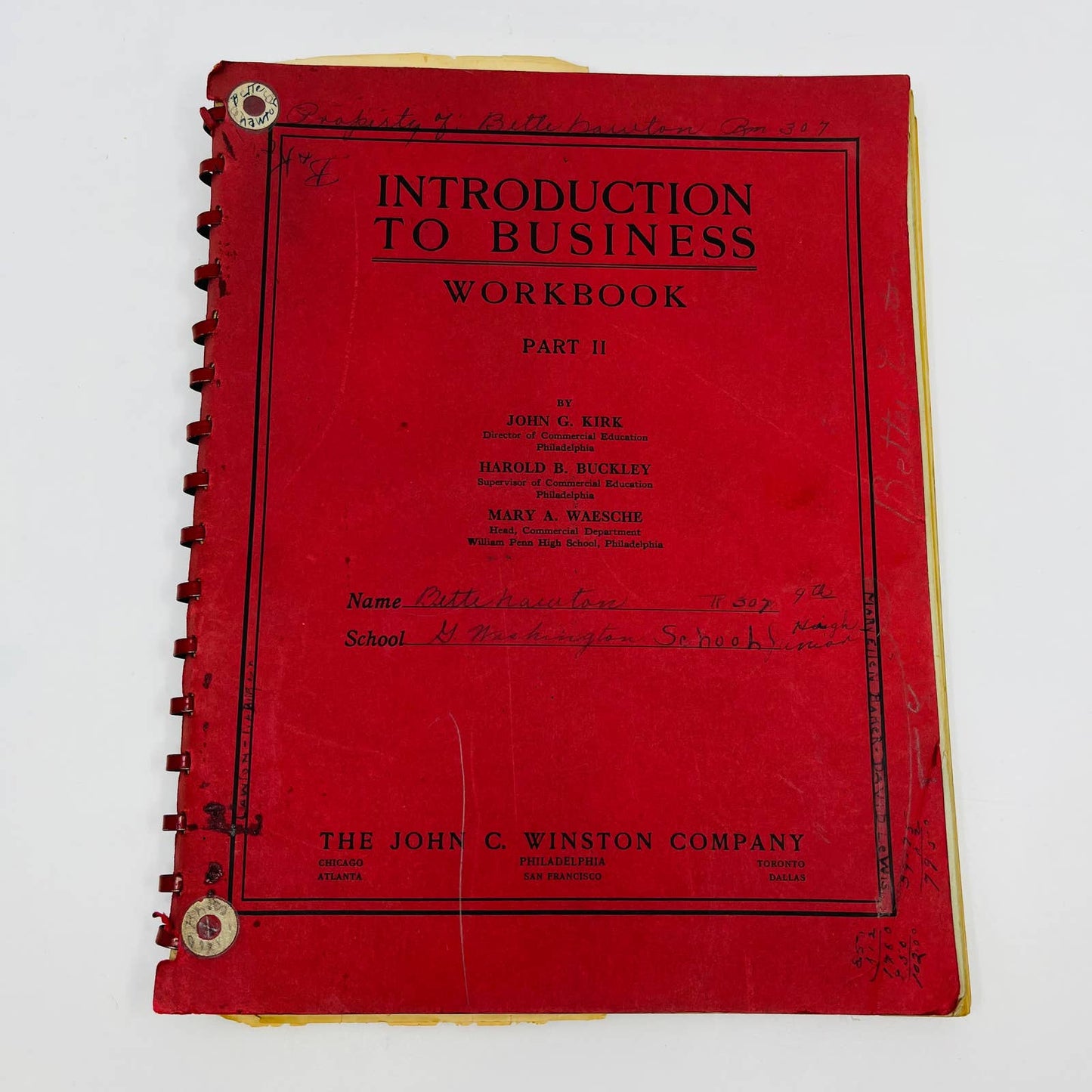 1937 Introduction to Business Workbook Part 2 John G. Kirk Philadelphia TD8