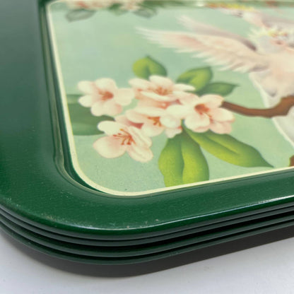 1950's Set of 4 MCM Cockatiel Tropical Toleware Tin Litho Trays 17.5 x 13” TH9-3P