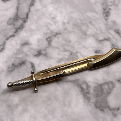 Swank Gold Tone Pommel Scimitar Sword Cutlass Rapier Tie Clip Bar Clasp SA2