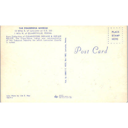 Vintage Postcard The Ponderosa Museum Indian Collection Quarryville PA TD9-P1