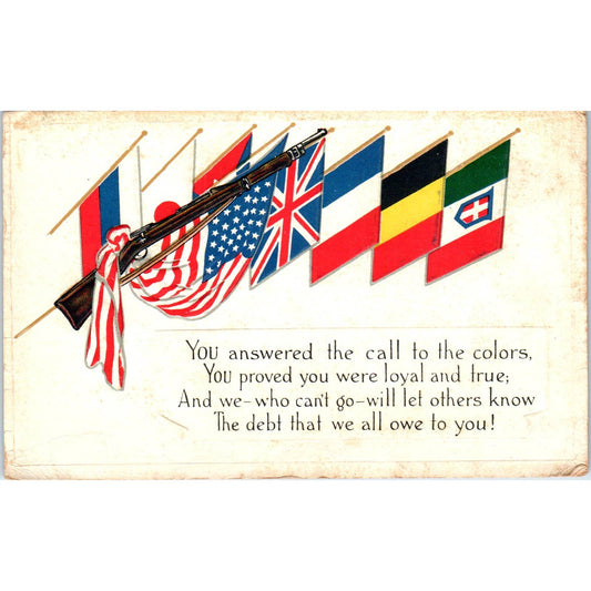1915 WWI Flags Of Allies Belgium Montenegro Great Britain - Postcard TJ7-RP1