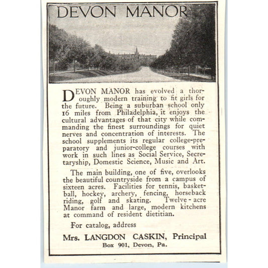 c1920 Harper's Magazine Ad - Devon Manor Girls School Langdon Caskin Devon EA3-4