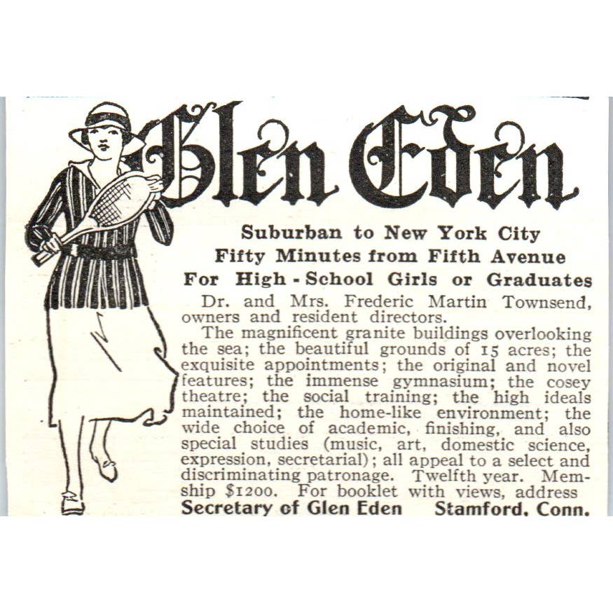Glen Eden Girls School Frederic Martin Townsend Stamford CT - 1921 Ad TJ7-S7