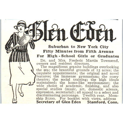 Glen Eden Girls School Frederic Martin Townsend Stamford CT - 1921 Ad TJ7-S7