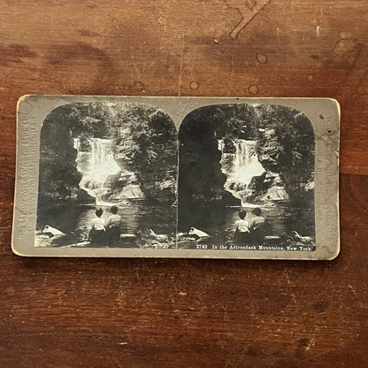 Waterfall Adirondack Mountains New York Antique Stereoview Card H2-2