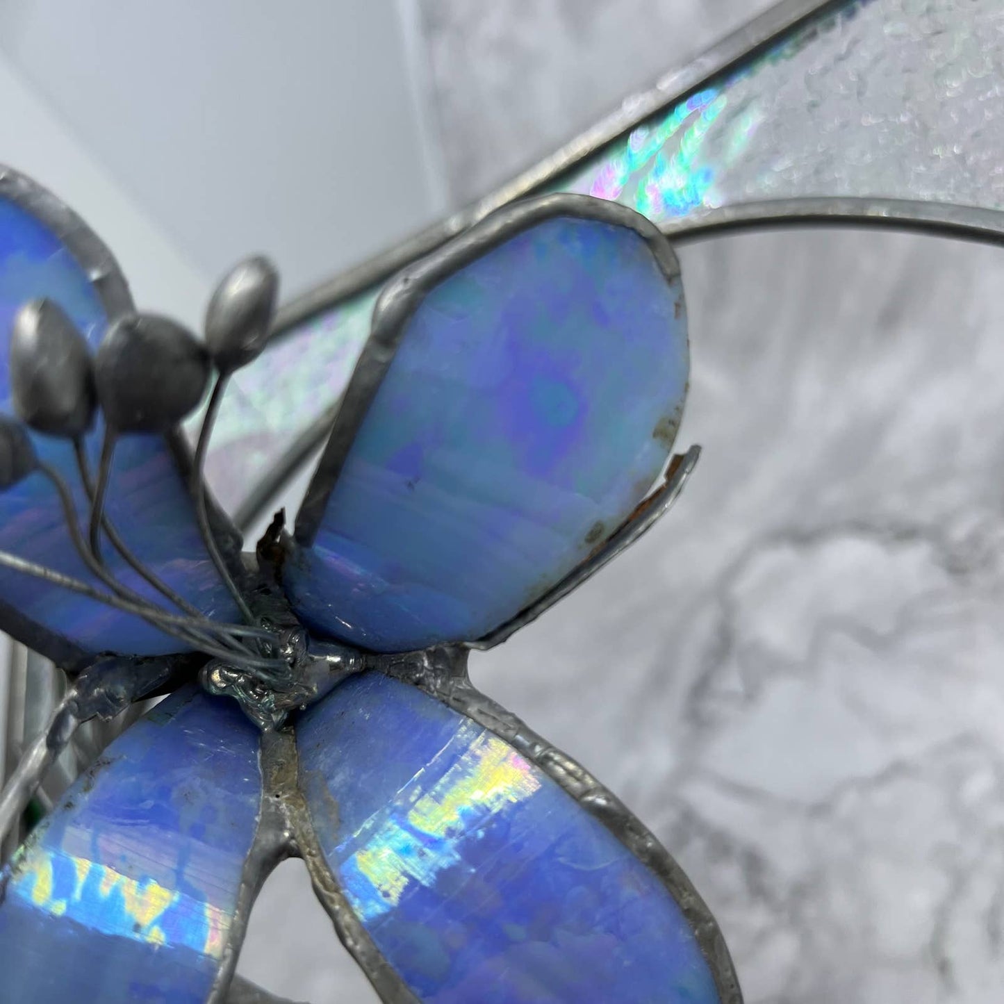 Vintage Stained Glass Sun Catcher 3D Hummingbird and Flowers 10.5” TA9