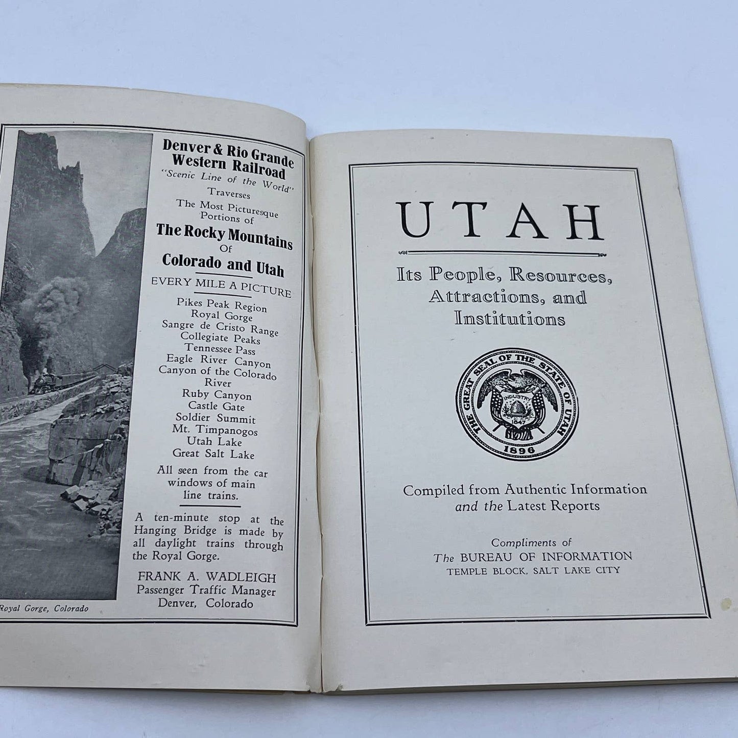 1920's UTAH, THE TOURISTS' GUIDE 100 Pages Union Pacific / Western Pacific TG6