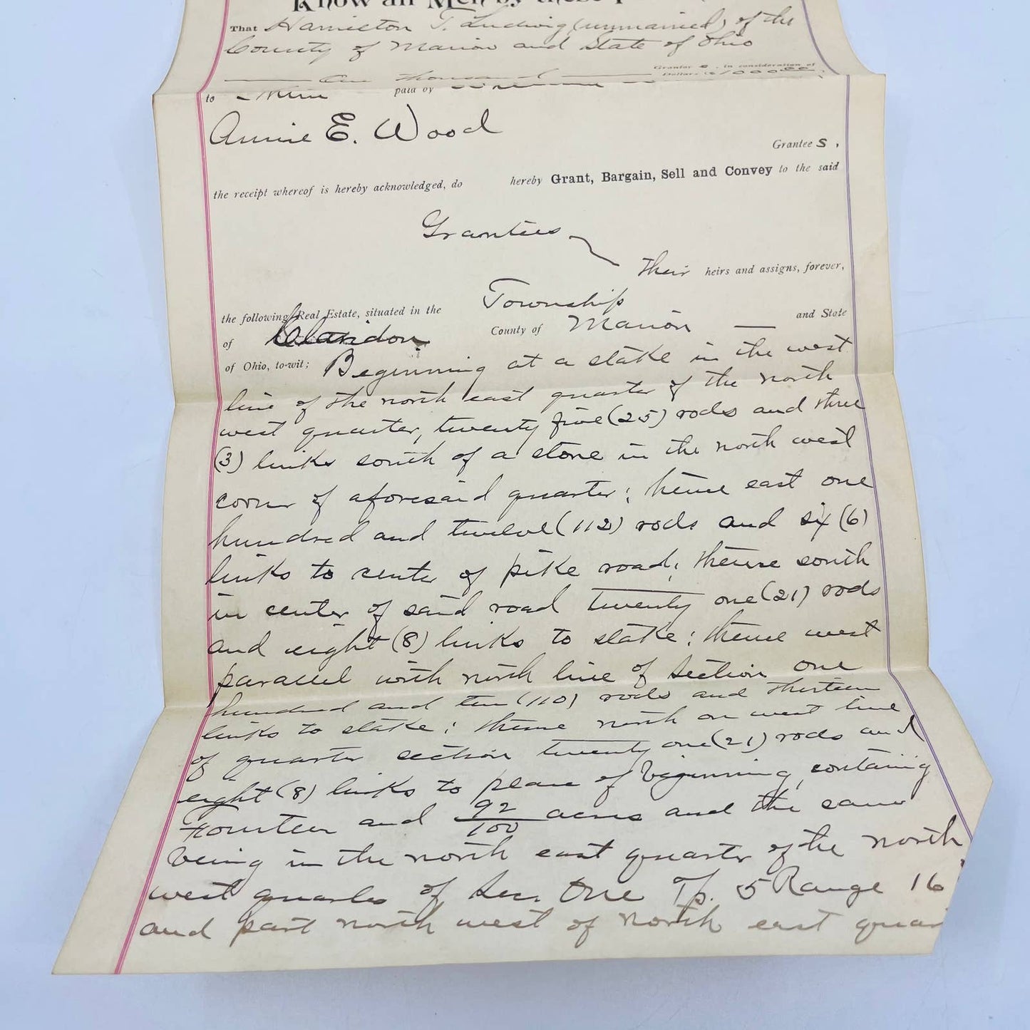 1900 Warranty Deed William Wood Marion Ohio C12