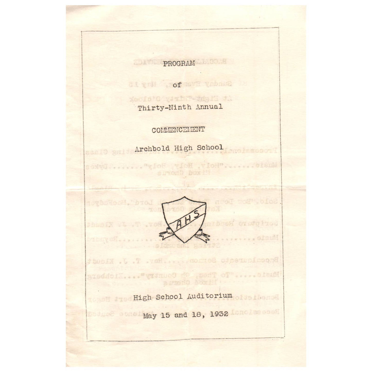 1932 Original Archbold High School 39th Annual Commencement Program AD8
