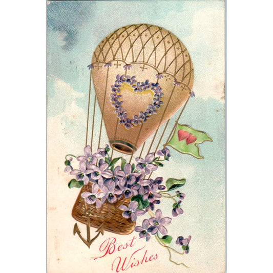 Best Wishes Hot Air Balloon Embossed Toledo OH 1907 Original Postcard TK1-20