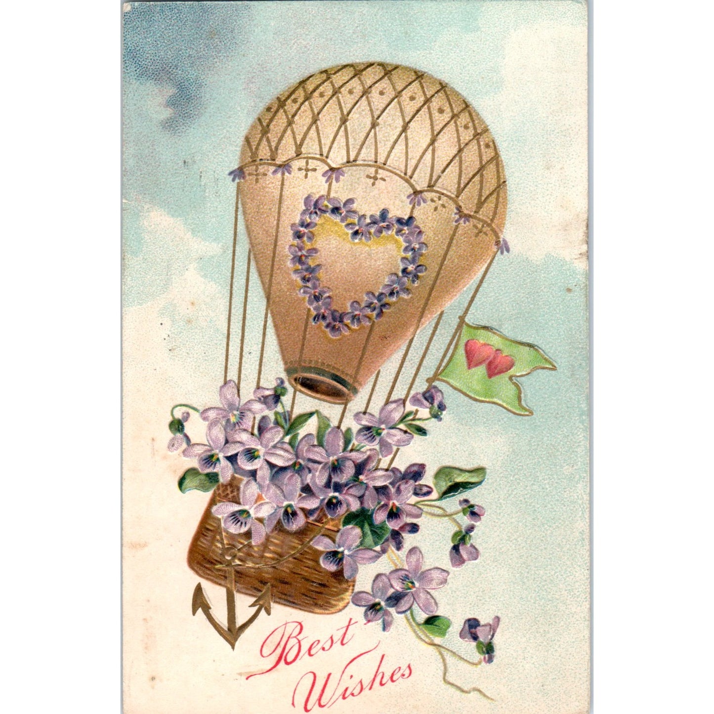 Best Wishes Hot Air Balloon Embossed Toledo OH 1907 Original Postcard P1-15