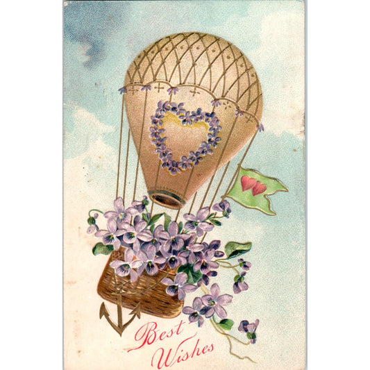 Best Wishes Hot Air Balloon Embossed Toledo OH 1907 Original Postcard P1-15