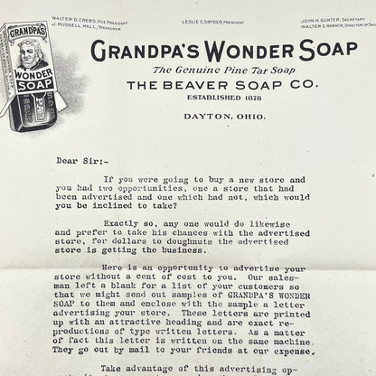 1920 Grandpa’s Wonder Soap Letterhead Beaver Soap Co. Dayton Ohio AA9