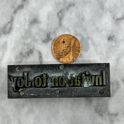 Vintage Printing Letterpress Printers Block Plate Invitation to Joy TJ514