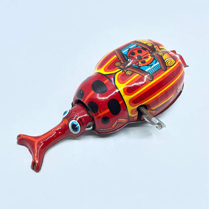 Vintage Tin Litho Wind Up Moving Ladybug Toy Japan w/ Key 5" TC8