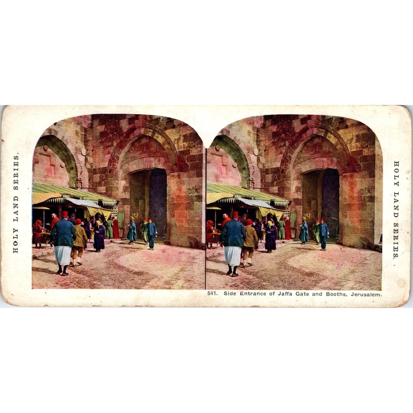 Entrance of Jaffa Gate & Booths Jerusalem - Antique Stereoview Card H3-2