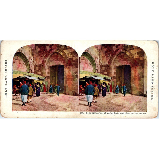 Entrance of Jaffa Gate & Booths Jerusalem - Antique Stereoview Card H3-2