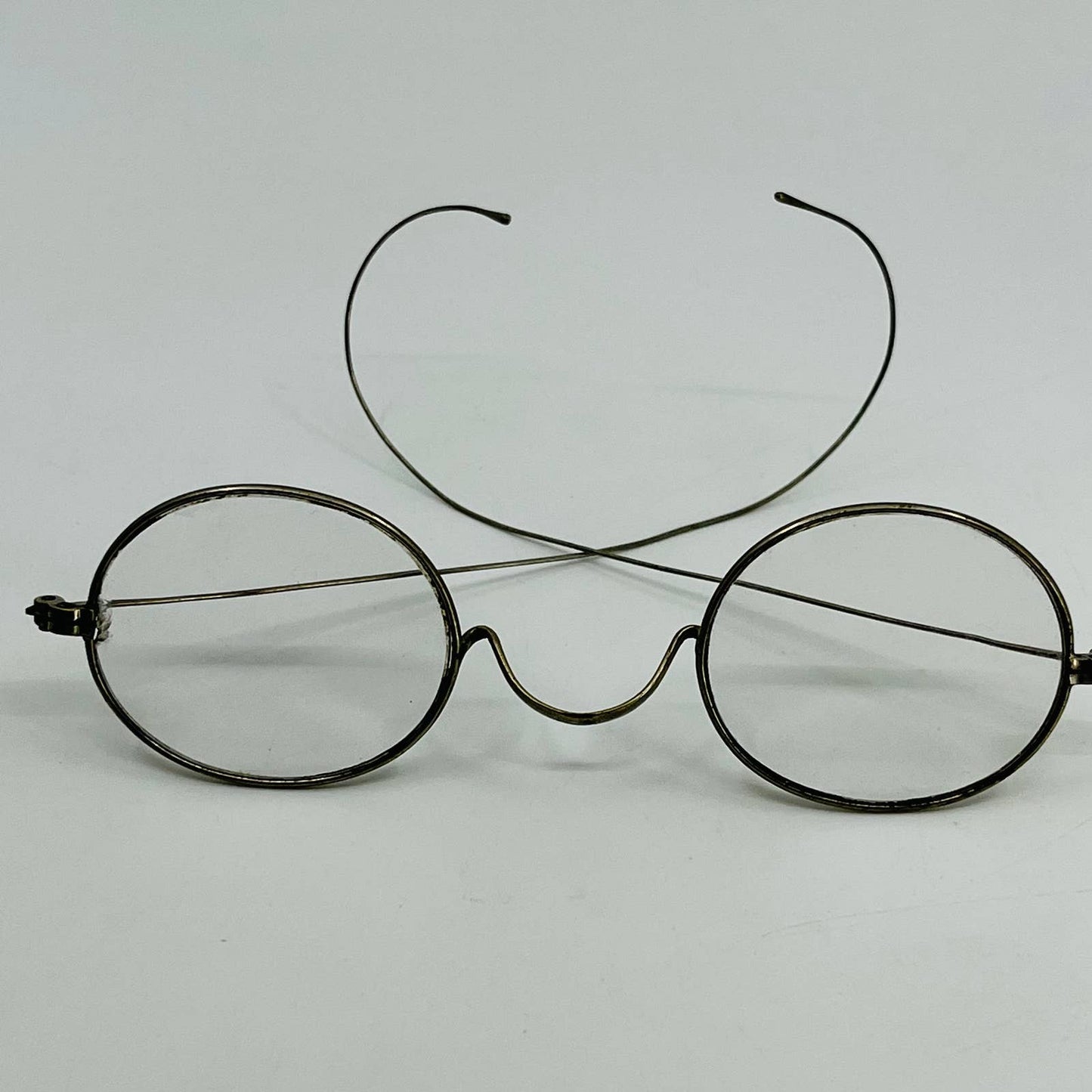 Antique 1800s Eyeglasses Aluminum Oval Frame Cable Arms SB8-2