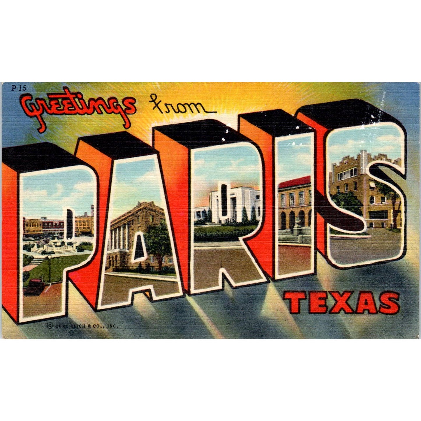 Greetings from Paris Texas Linen - Original Postcard TJ7-RP1
