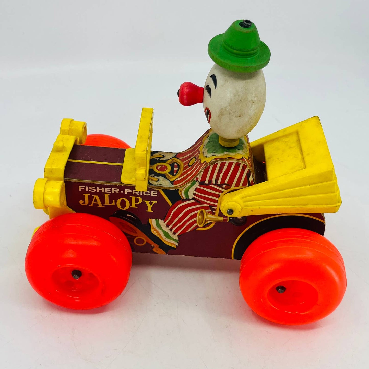 1965 Vintage Fisher Price Jalopy Wooden Pull Toy #724 Clown Car TC4