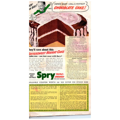 1950s Spry Vegetable Oil Advertising Leaflet w/ Recipe and Coupon Aunt Jenny AC9