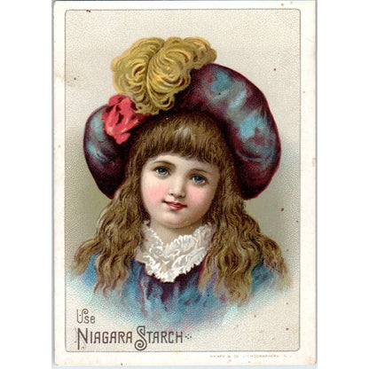 1880s Victorian Trade Card Use Niagara Starch Little Girl in Hat SE3-3