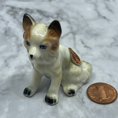 Vintage MCM Hand Painted Husky Dog Bone China Figurine 2.5” SE1