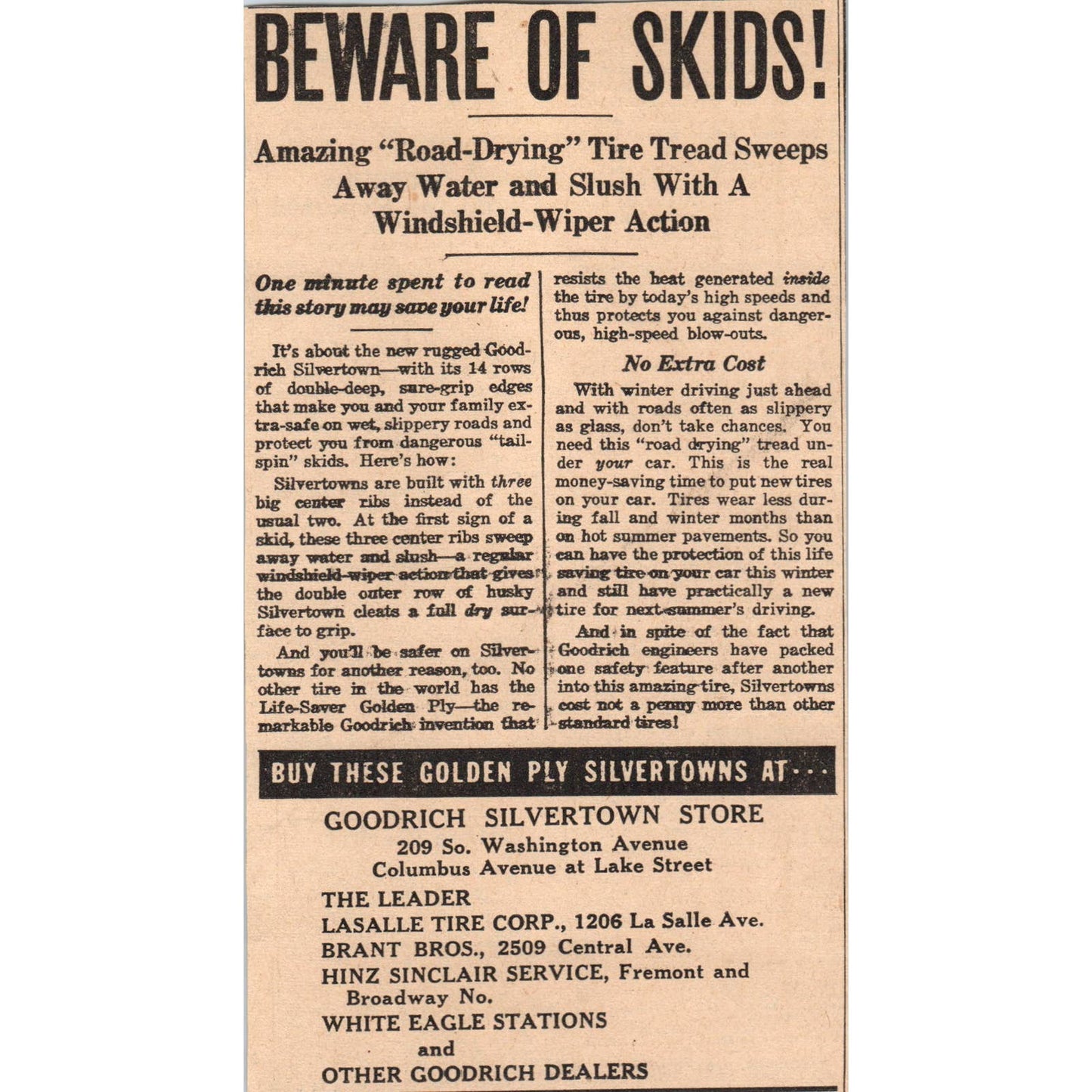 1935 Minneapolis Journal Newspaper Ad Goodrich Silvertown Golden Ply Tires FL5-3