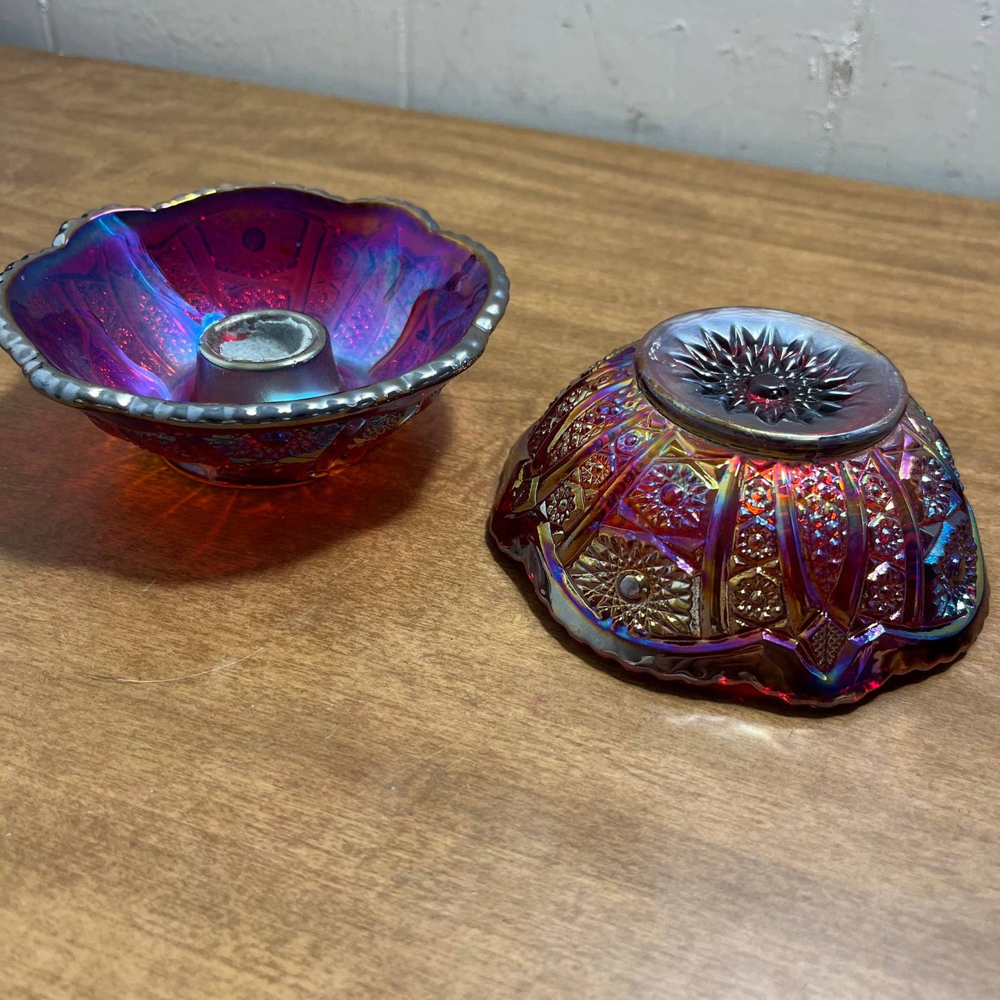 Vintage Carnival Glass Sunset Candle Holders - Set of 2 - 4.5” TB2
