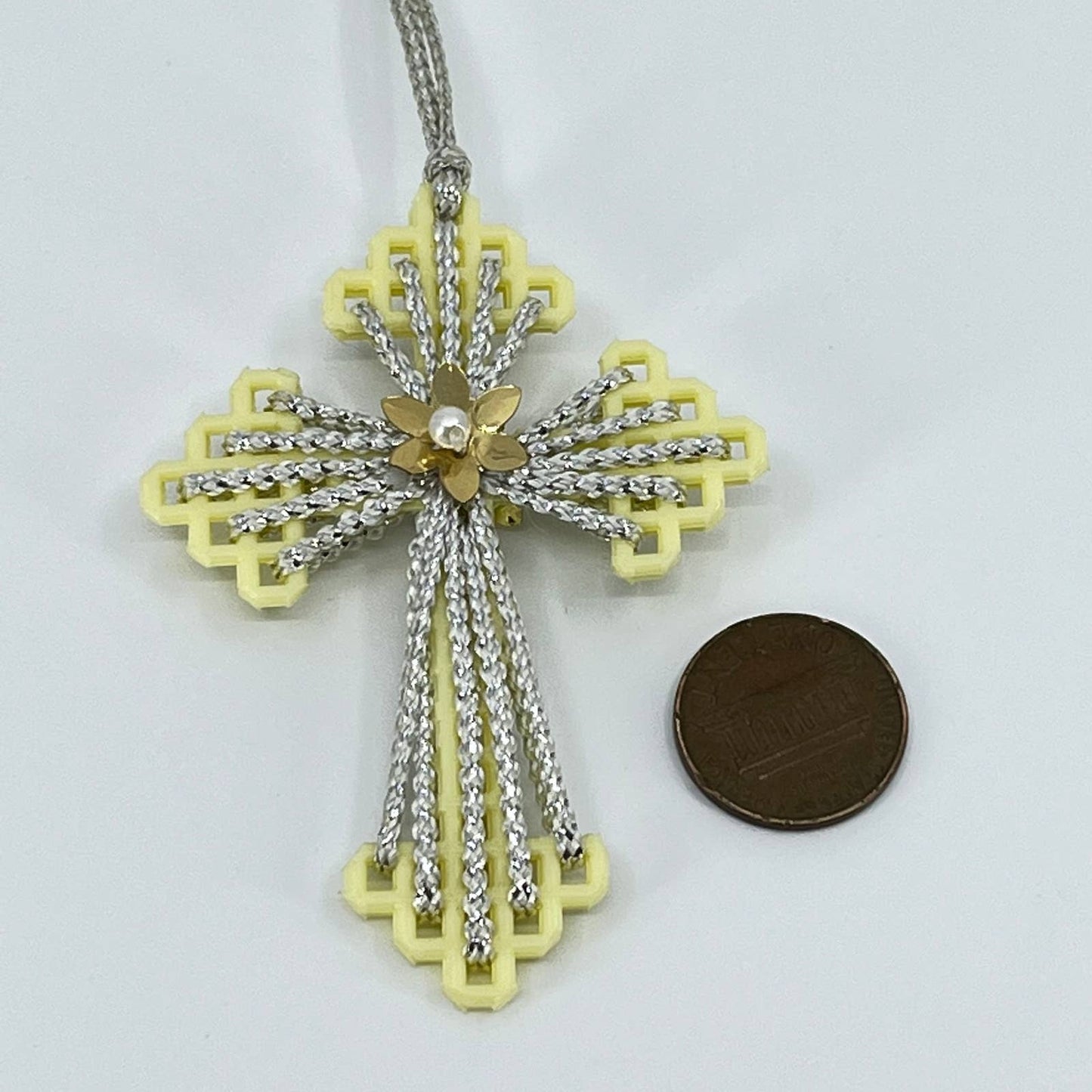 Vintage 1970s Handmade Cross Christmas Tree Ornament SD1