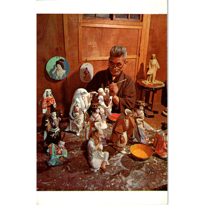 Skilled Artisan Making Famous Hakata Dolls Original Postcard PB7