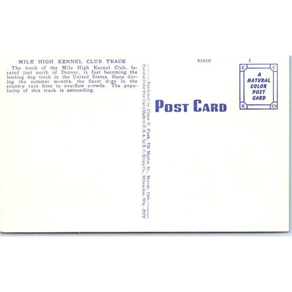 Mile High Kennel Club Track Denver Colorado Original Postcard TK1-23