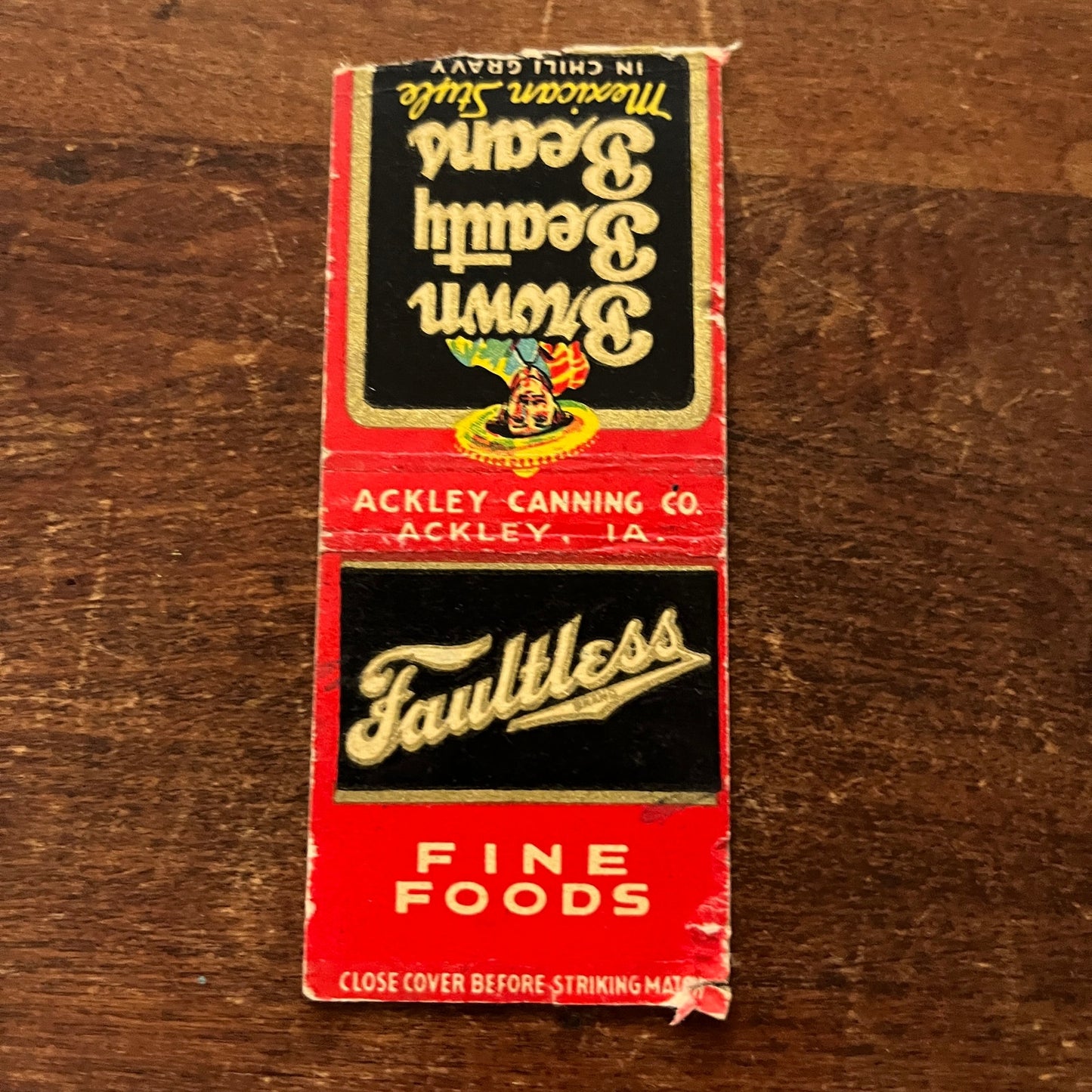 Brown Beauty Beans Mexican Style Ackley IA Advertising Matchbook Cover MM11-8
