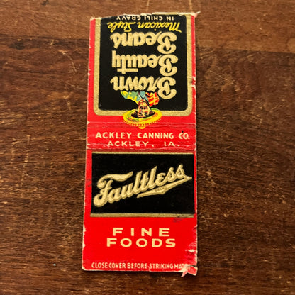 Brown Beauty Beans Mexican Style Ackley IA Advertising Matchbook Cover MM11-8