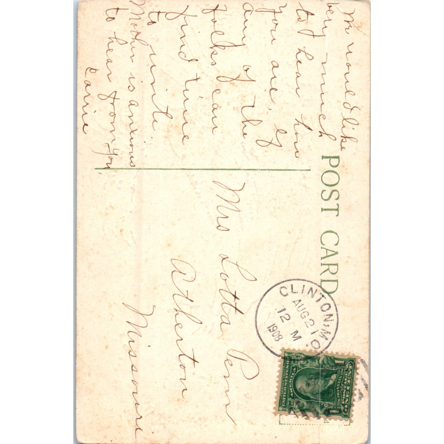 1908 Girl in Forest Clinton Missouri Original Postcard P2-8