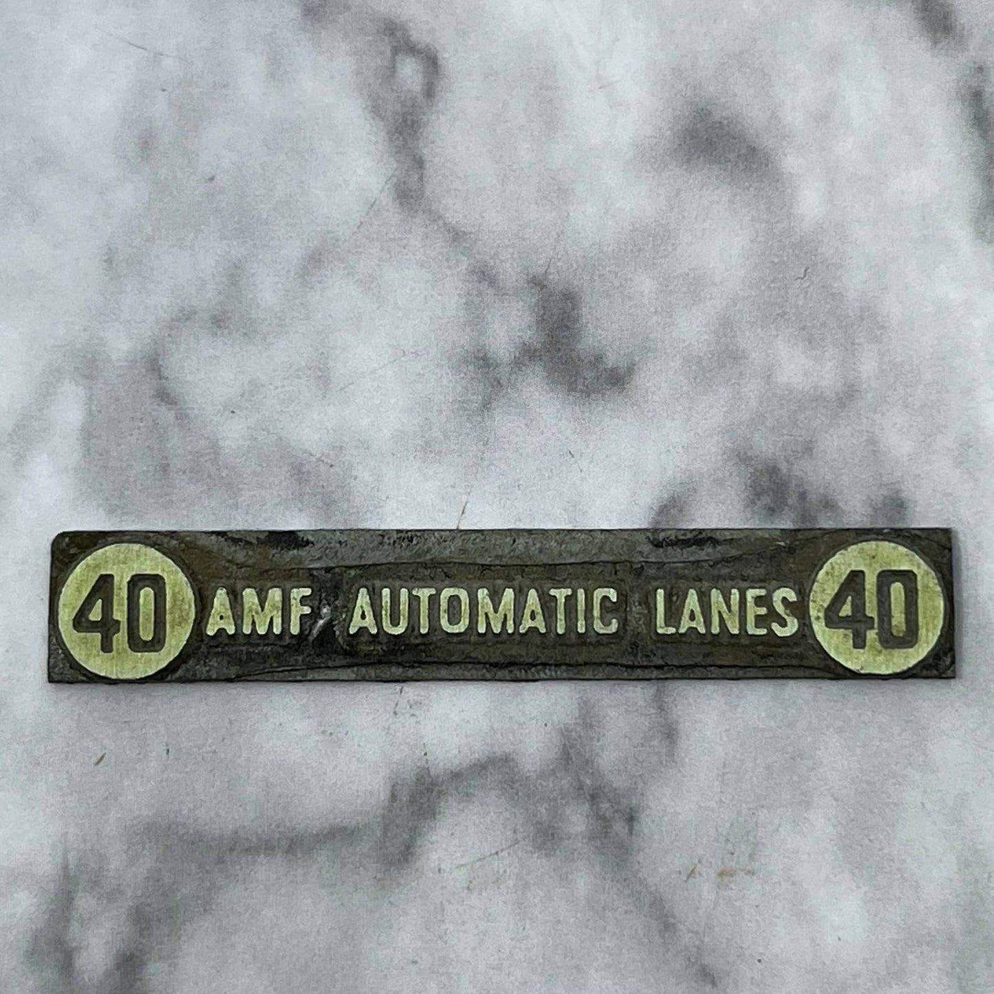 Vintage Letterpress Printers Block Plate 40 AMF Automotive Lanes Bowling TJ510