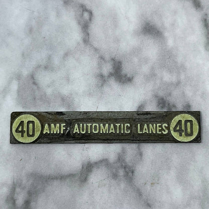 Vintage Letterpress Printers Block Plate 40 AMF Automotive Lanes Bowling TJ510