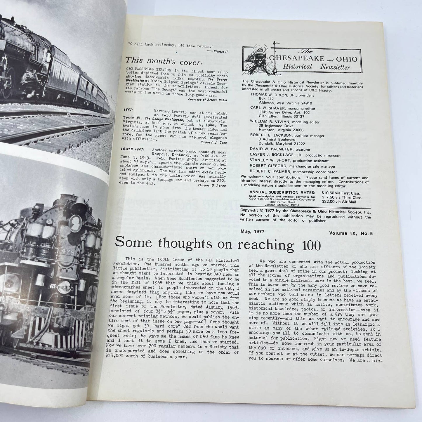 1977 May Chesapeake and Ohio Historical Newsletter C&O RR Thomas Dixon WV TE2