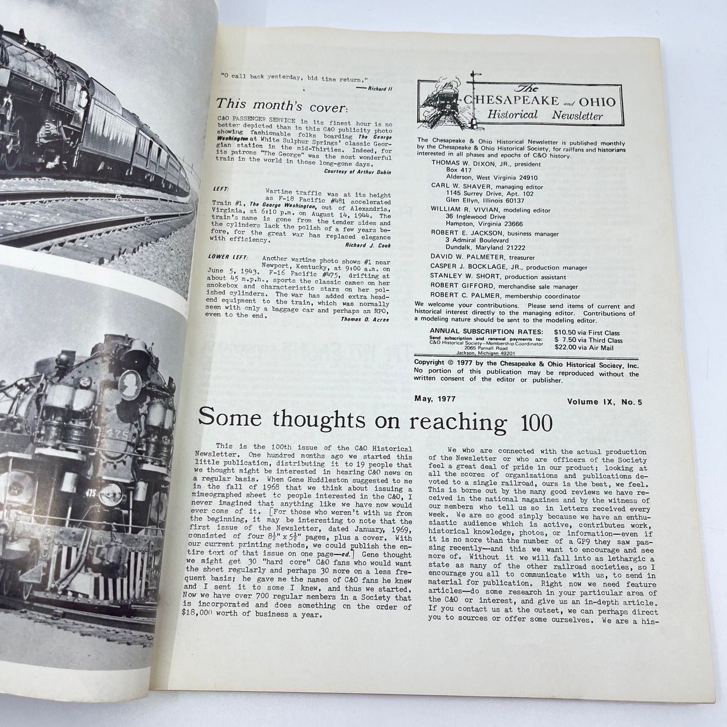 1977 May Chesapeake and Ohio Historical Newsletter C&O RR Thomas Dixon WV M1-2