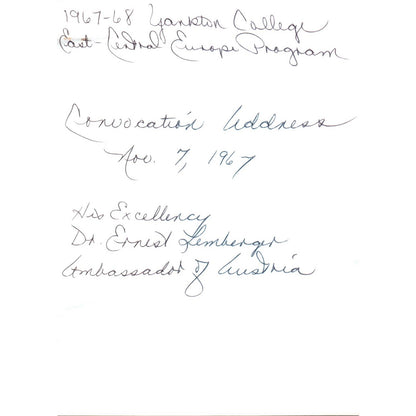 Ernst Lemberger Austria Ambassador Yankton College Convocation 1966 Photo TK1-P5