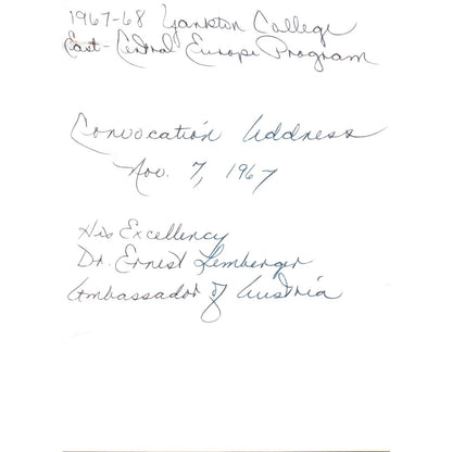 Ernst Lemberger Austria Ambassador Yankton College Convocation 1966 Photo B8