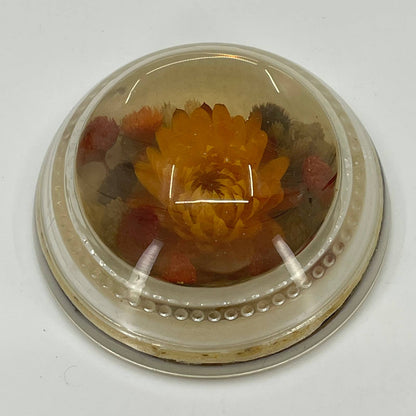Antique Glass Paperweight Dried Flowers Red Orange 3” SA3