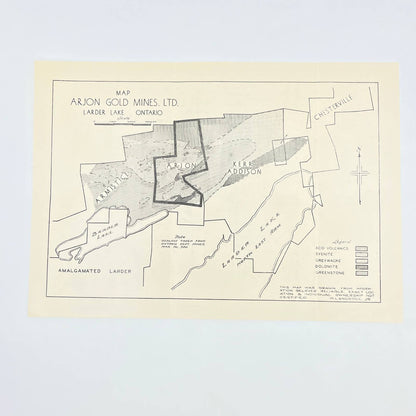 Antique Map Larder Lake Ontario - Arjon Gold Mines Ltd. AB7