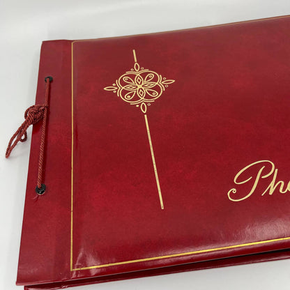 Vintage NOS MCM Red Leather Gold Trim 11 x 14” Photo Album Blank Black Pages TB5