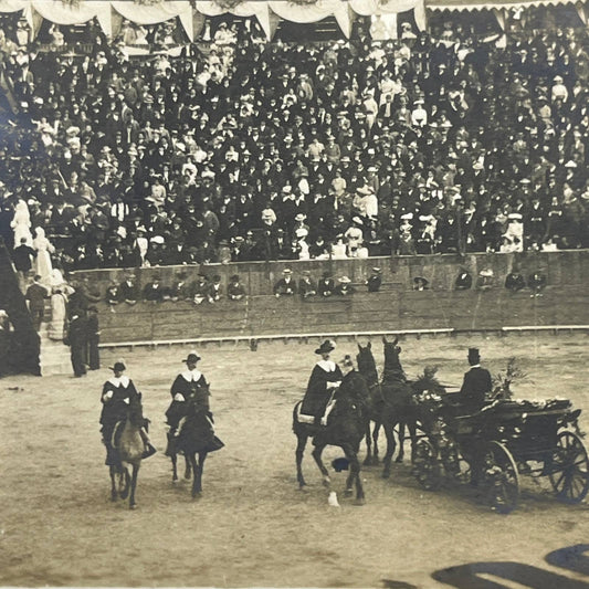 1903 Original Sepia Photograph Bullfighting Amateur Bullfight in Mexico City AC7