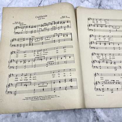 California and You Edgar Leslie Harry Puck 1914 Sheet Music V42-1
