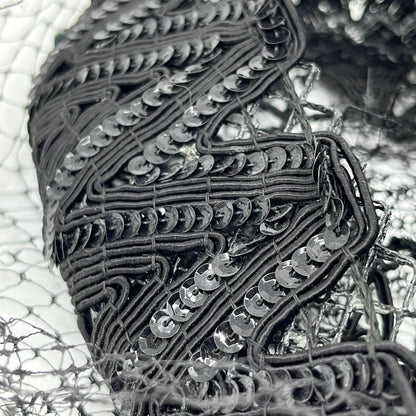 Vintage 1940s Black Clip In Pillbox Hat with Veil and Sequins HB1
