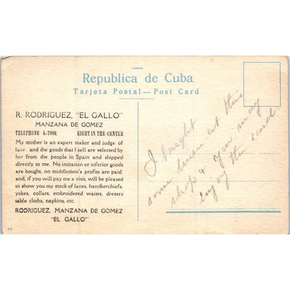 Central Park, Gomez Bldg. & Plaza Hotel Havana Cuba Original Postcard TK1-P16