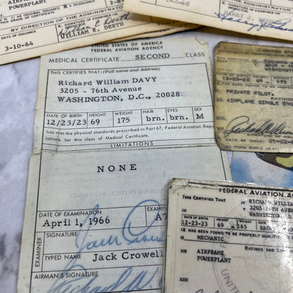 1960s FAA Pilot Certification & Card Lot Richard W. Davy Washington D.C. PR16