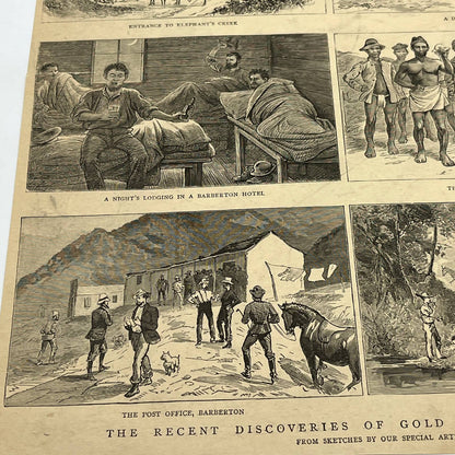 1887 Original Engraving The Recent Discoveries of Gold in the Transval 9x13 FL5